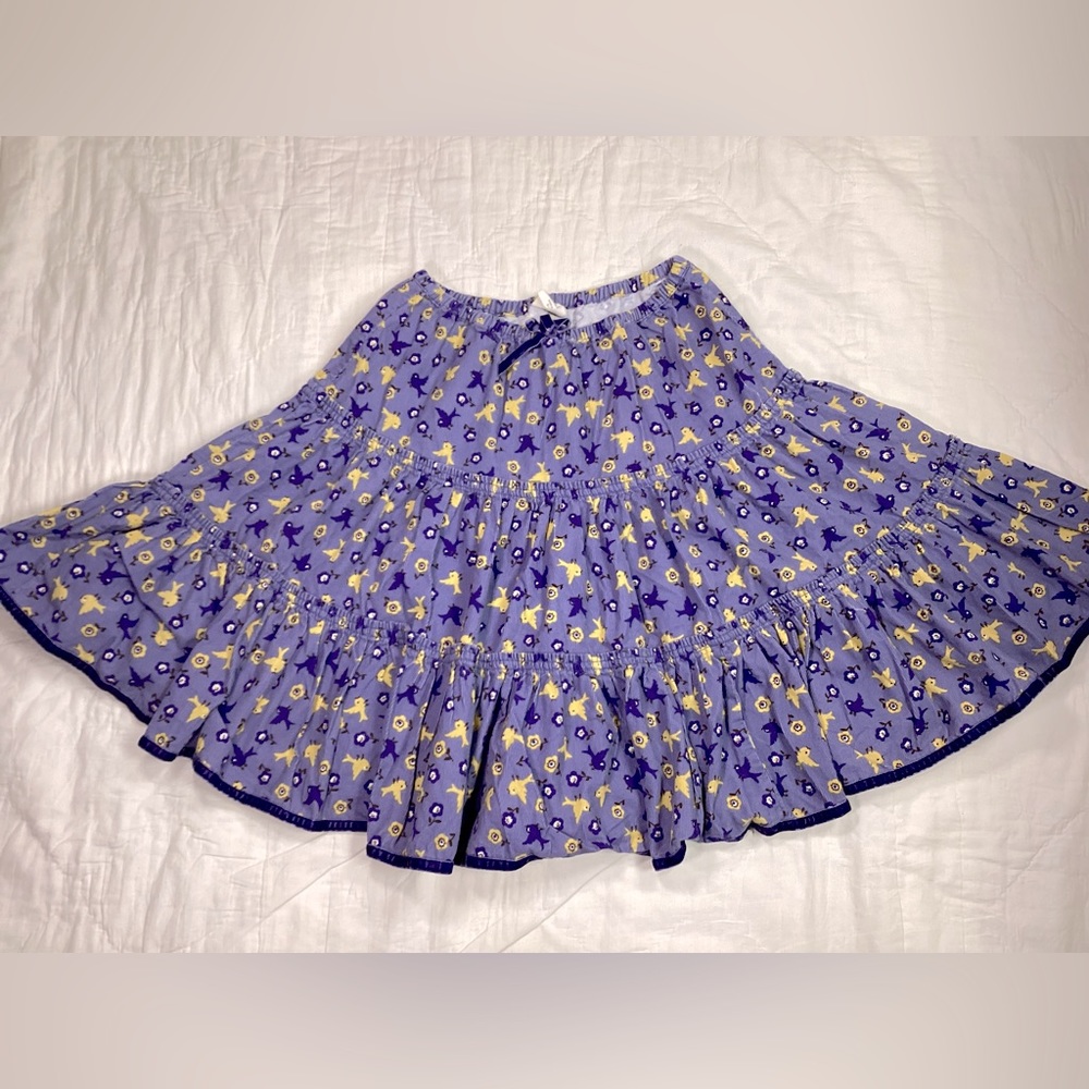 Girls Mini‎ Boden Bird Print Corduroy Ruffle Skirt 9-10